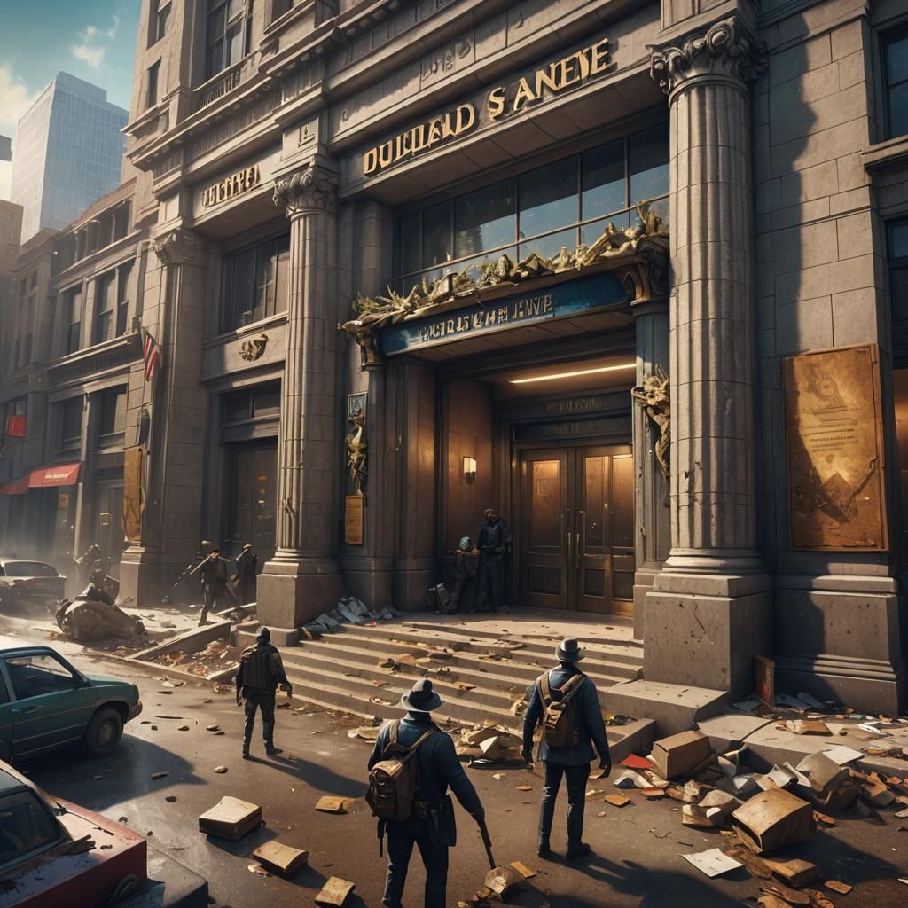 Detailed Matte Painting of Dallas Bank Robbery