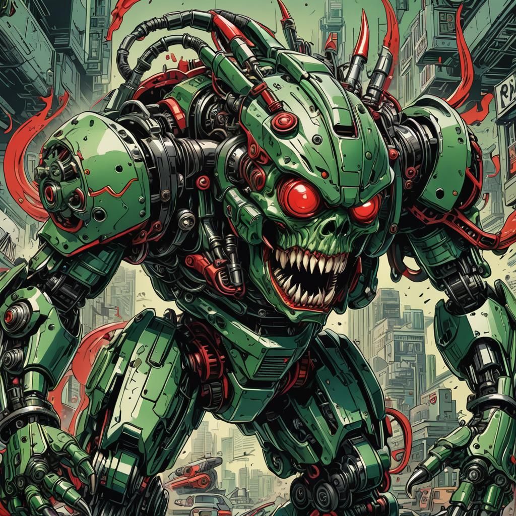 Rockabilly Punk Monster in Retro-Futuristic Comic Art