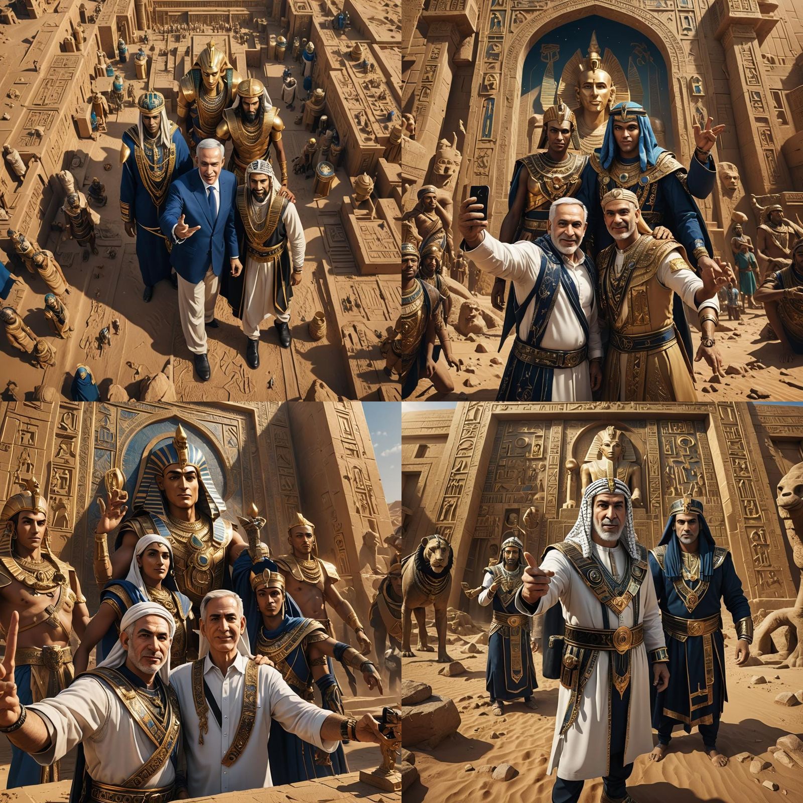 Netanyahu Selfie with Pharaoh and Sinwar: Detailed Matte Pai...