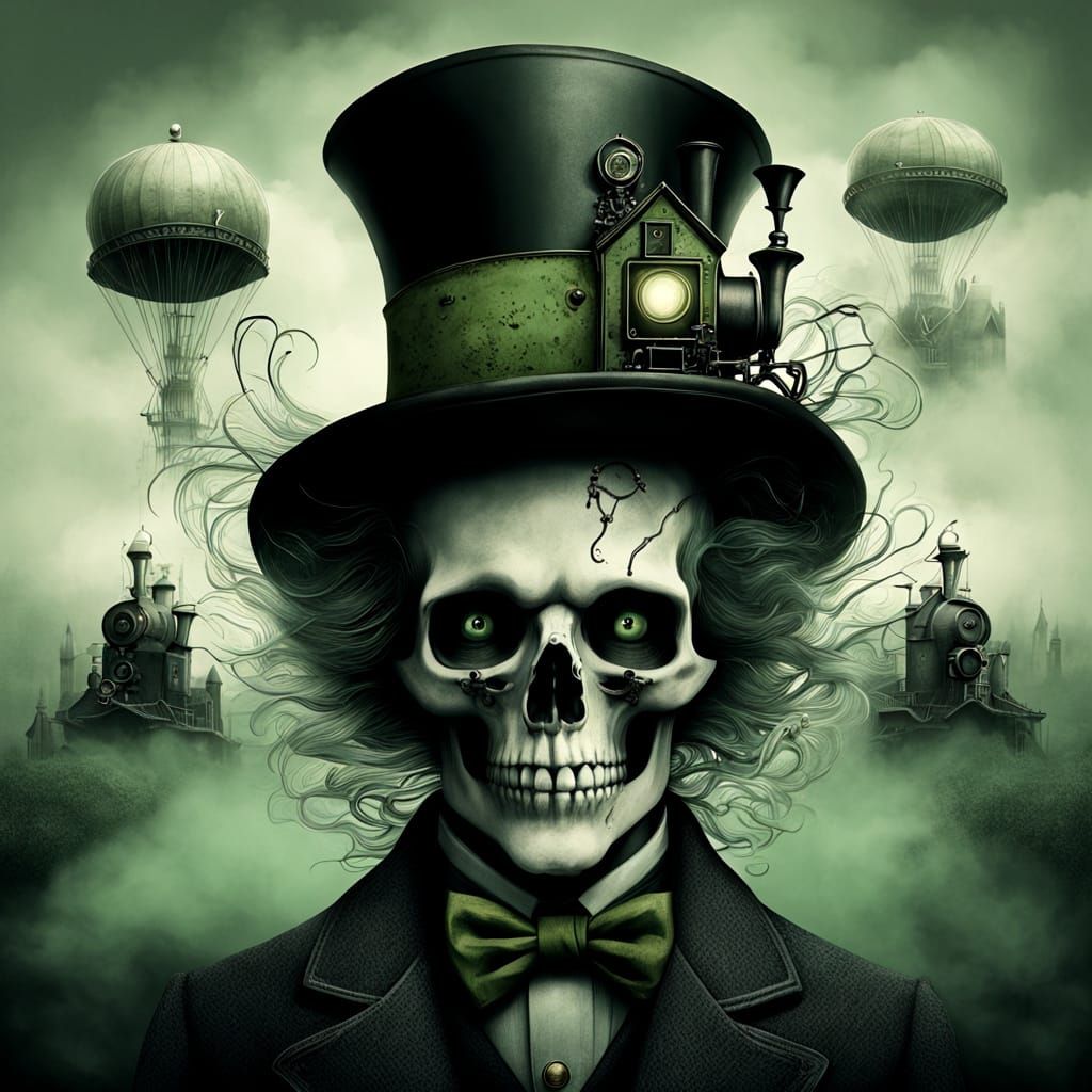 Skull Mad Hatter in a Steampunk Dreamscape