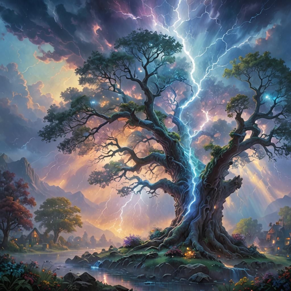 Lightning Strikes Tree of Life in Cosmic Style