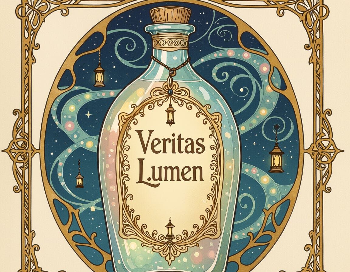 Art Nouveau Bottle of Veritas Lumen Watercolour