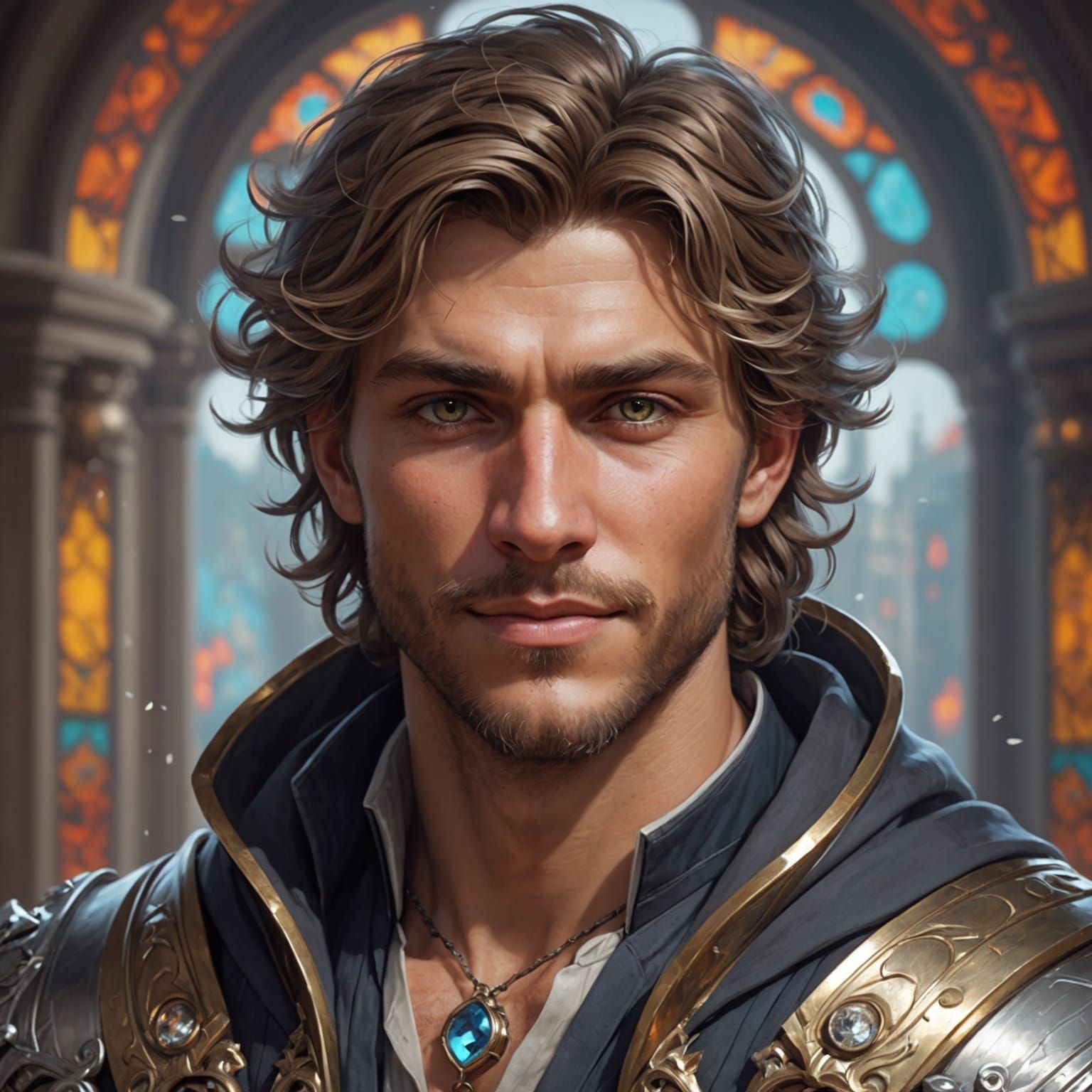 Charming Man Portrait with Silver Eyes, Detailed Fantasy Art