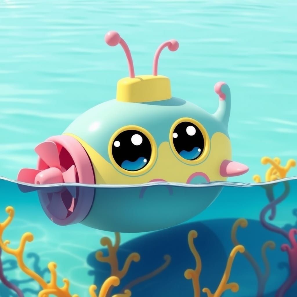Pastel Chibi Submarine in Kawaii Surreal Style