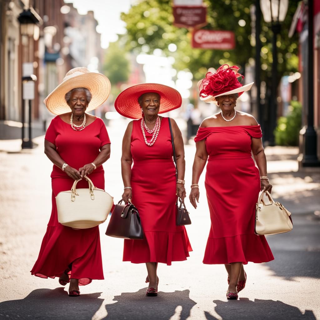 1880s Black Women in Crimson and Cream Dresses