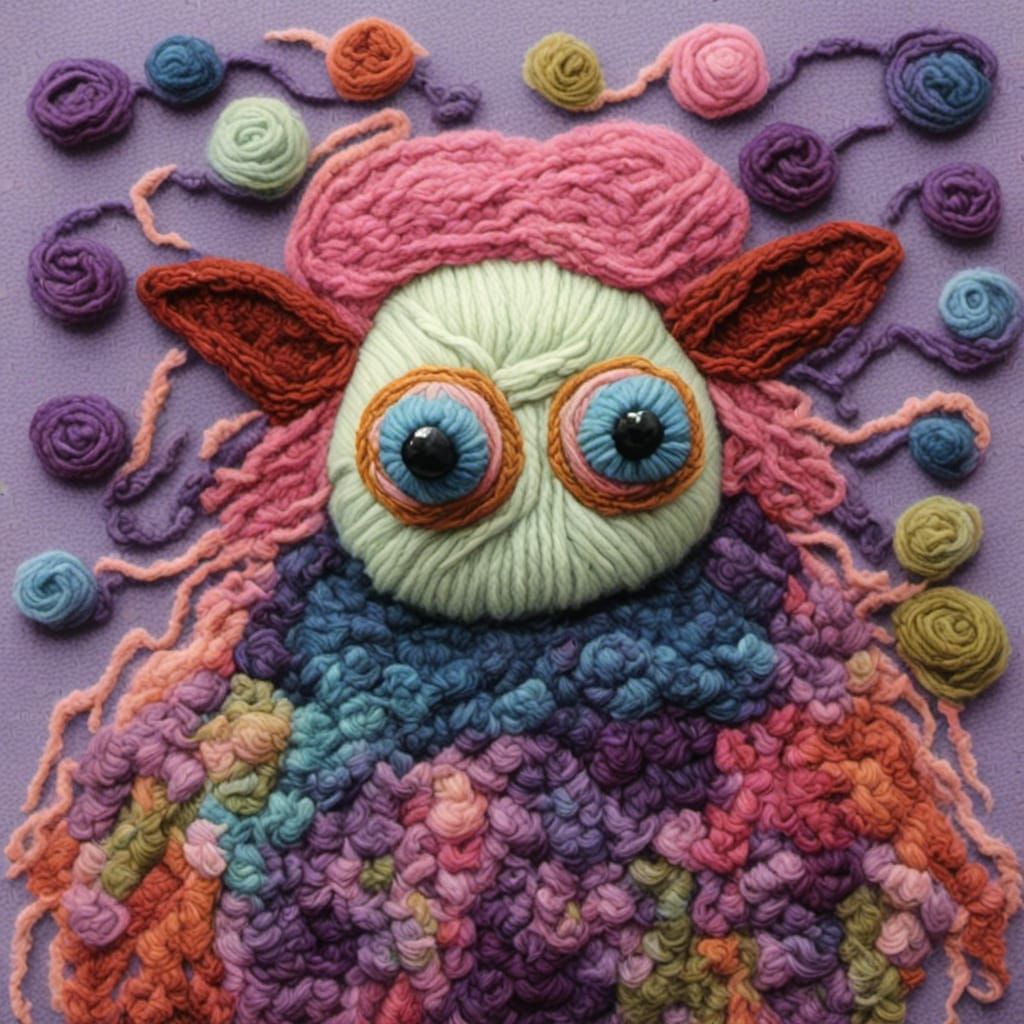 Yarn Monster Knitting: A Pop Surrealism Scene