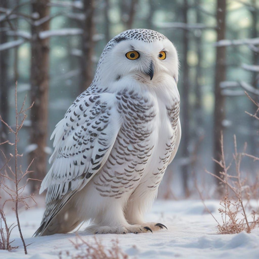 Snowy Owl Aurora Borealis as Impressionist Painting