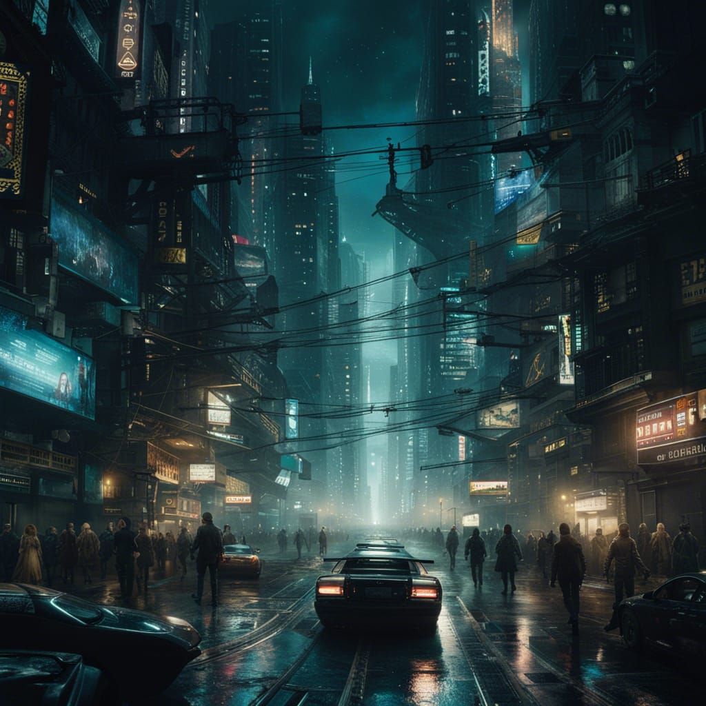 Nightime in a Cyberpunk city