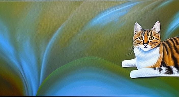Extra Long Cute Cat Acrylic Painting