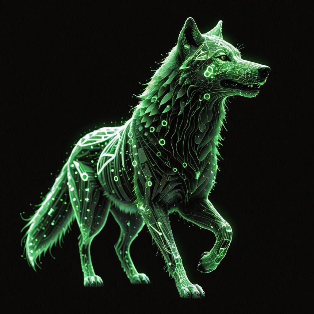 Majestic Wolf Made of Binary Code Howling in Void