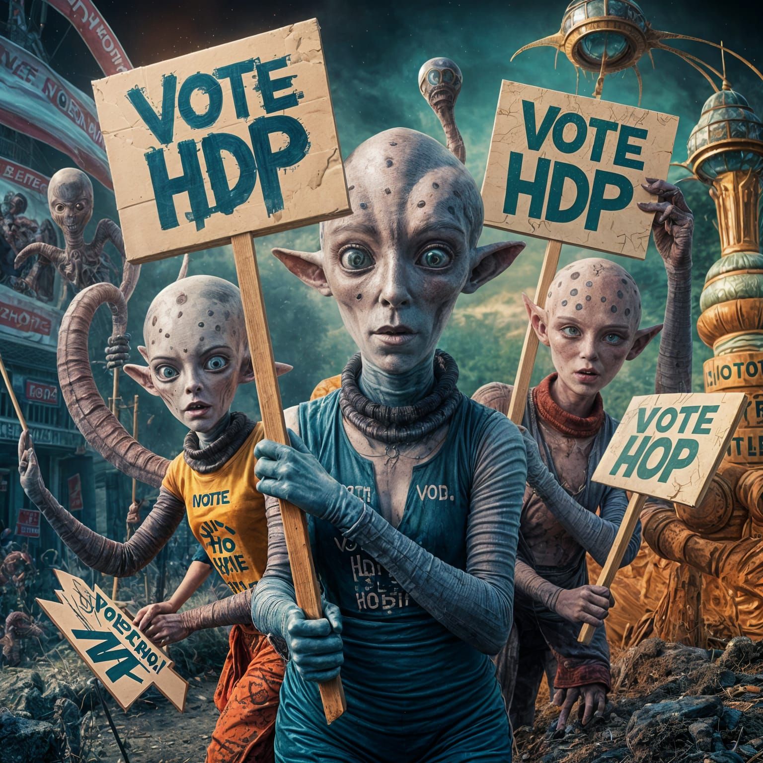 Weirdcore Alien Entities Rally for HDP in Futuristic Urban L...