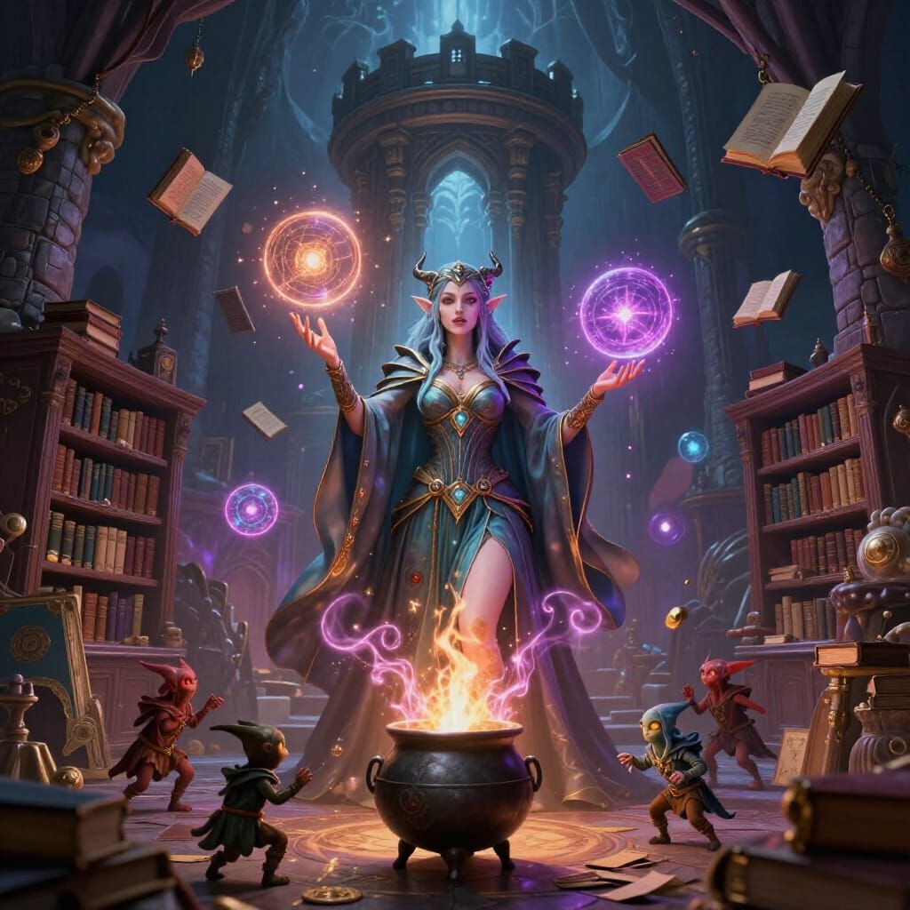 Elf Wizard Worshipping Trickster Gods in Stone Tower