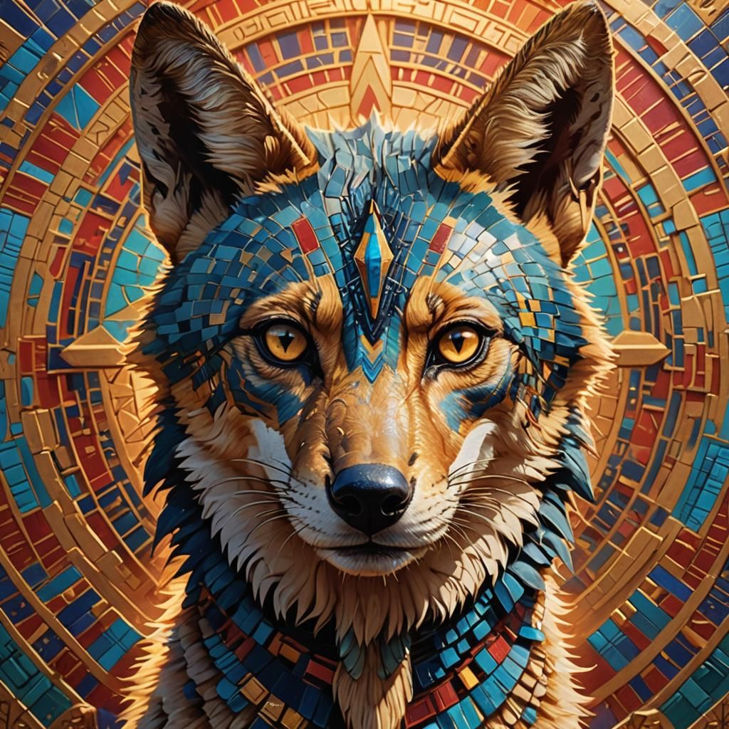 Jackal in Vibrant Egyptian-Inspired Scene
