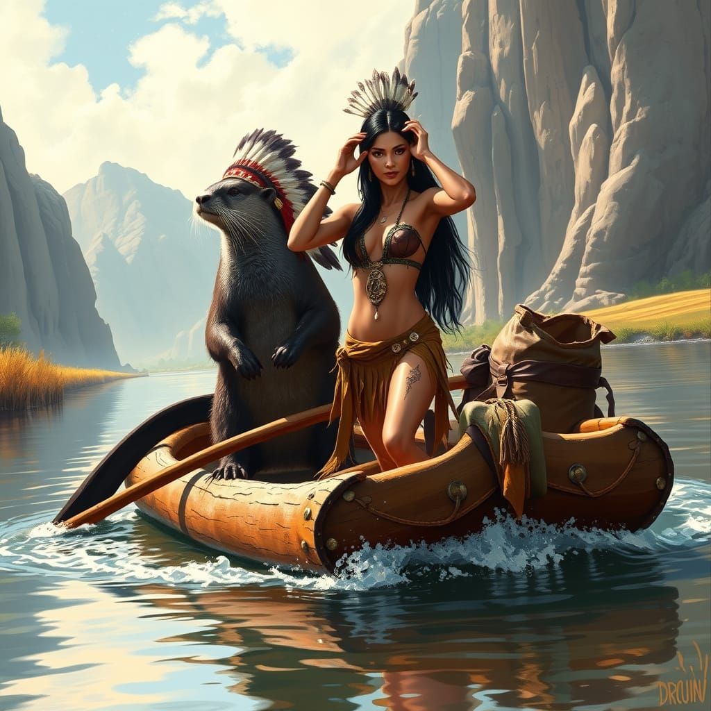 Native American Otter and Huntress Navigate the Mississippi ...