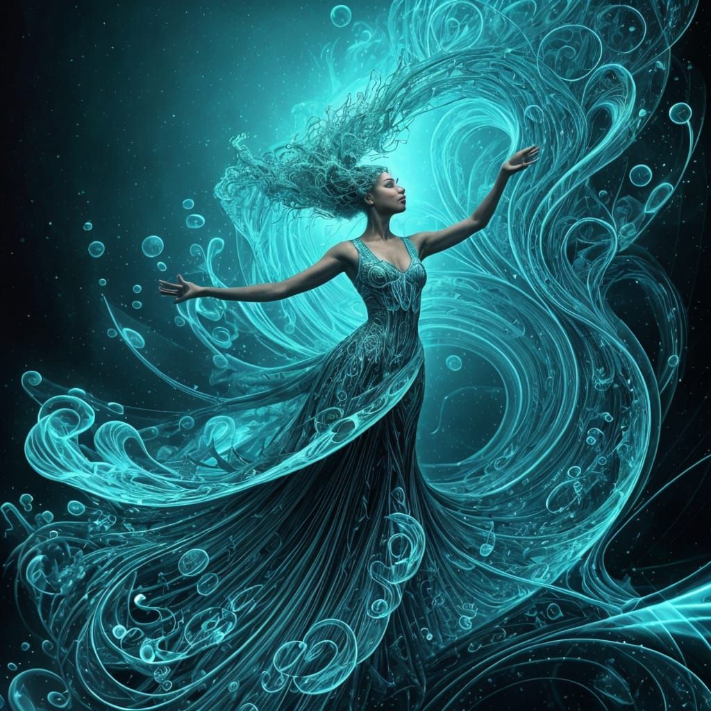 Bioluminescent Underwater Queen in Surreal Deco Style