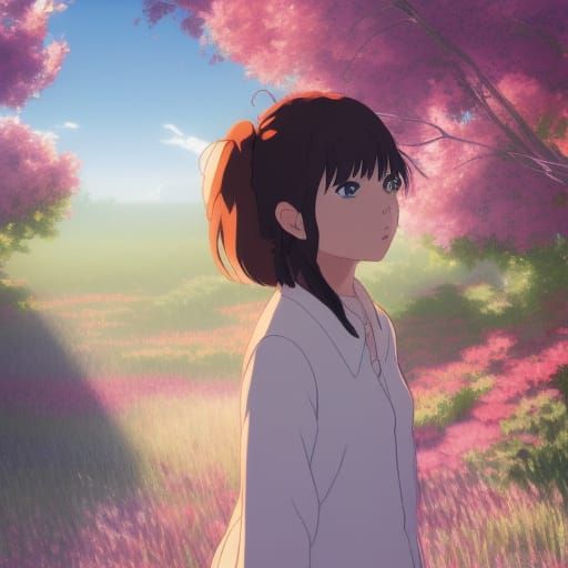 Flower Girl in Studio Ghibli Anime Style