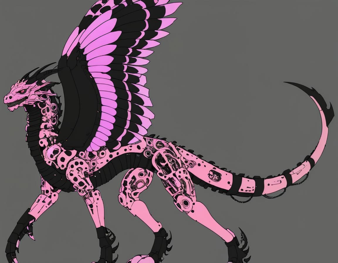Robot Dragon Arising in Cyberpunk Style
