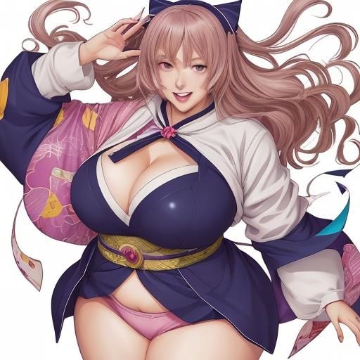 Plus Size Woman Having Fun in Anime Style