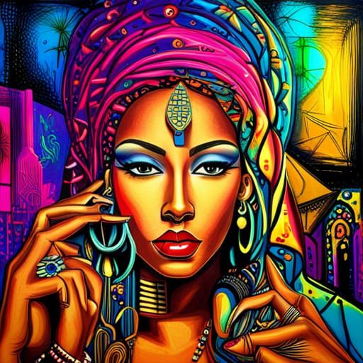 Neon Pop Art: Fashionista Pharaoh Goddess