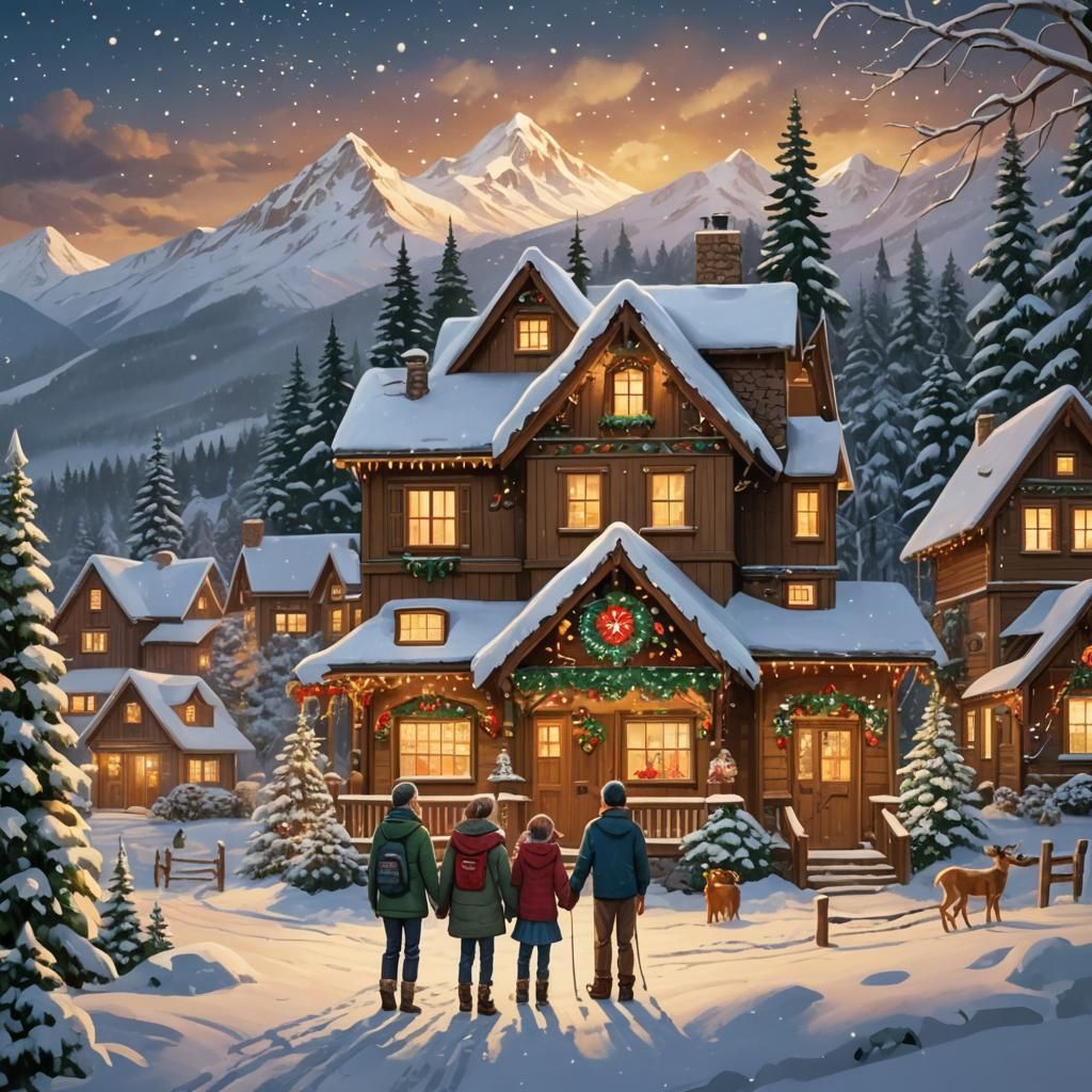 Festive Family Christmas in Folk Art Style