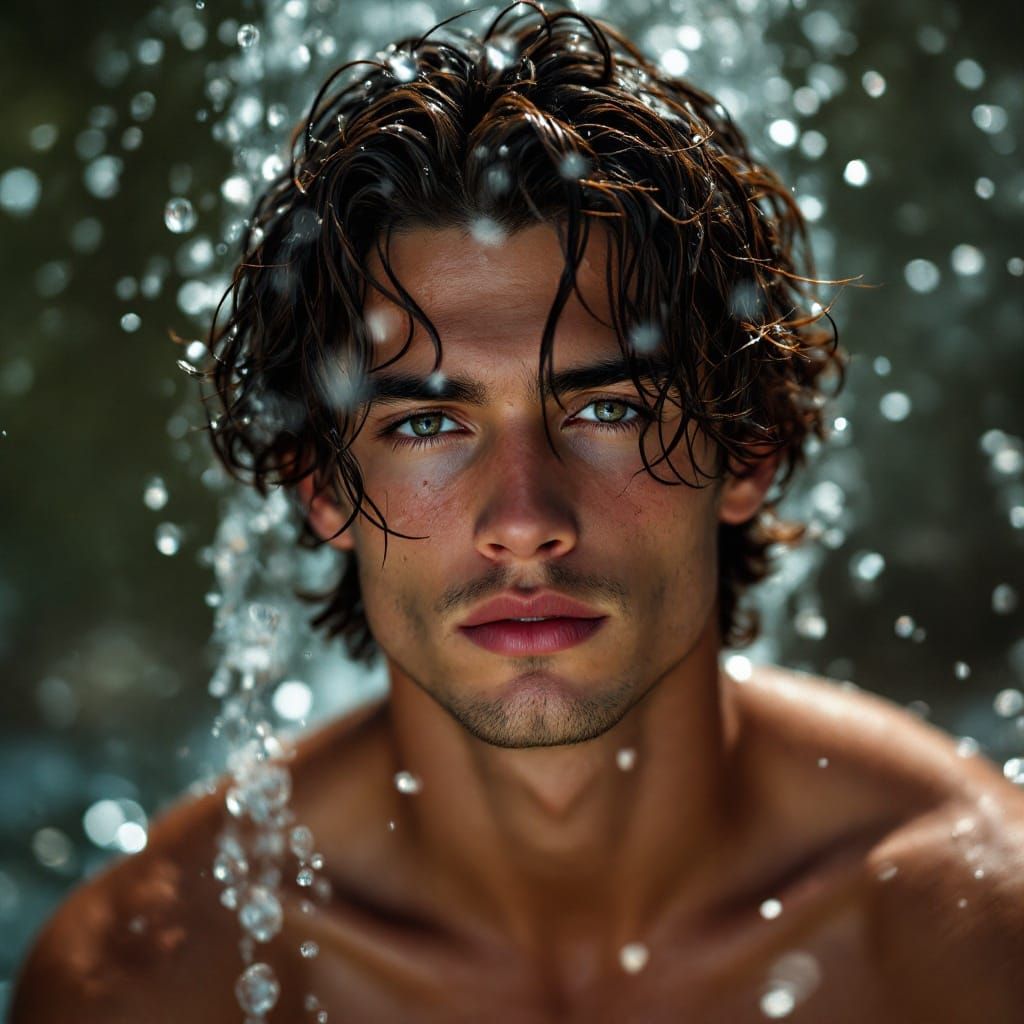 Dreamy Portrait of a Young Man in Water