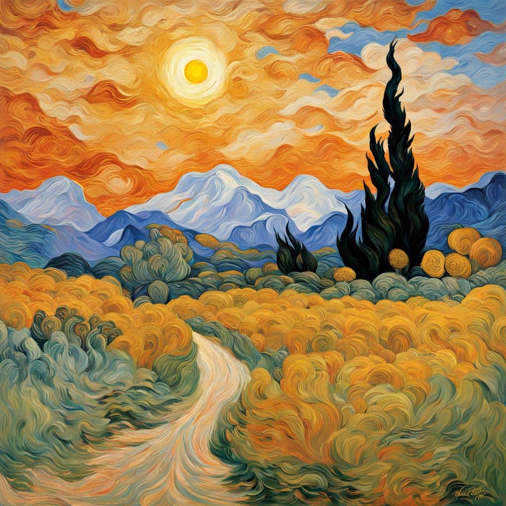 Furry Creature Enjoys Mountain Vista in Neo-Impressionist St...