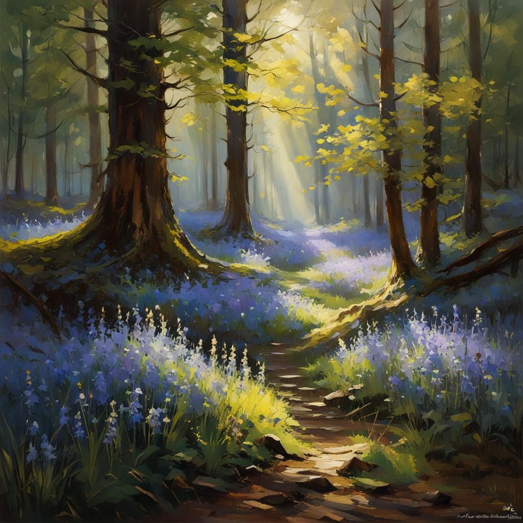 Spring Forest Landscape in Watercolor Style