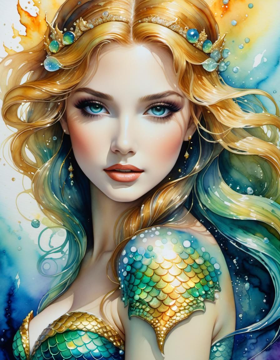 Mermaid Princess of Atlantis in Mixed Media