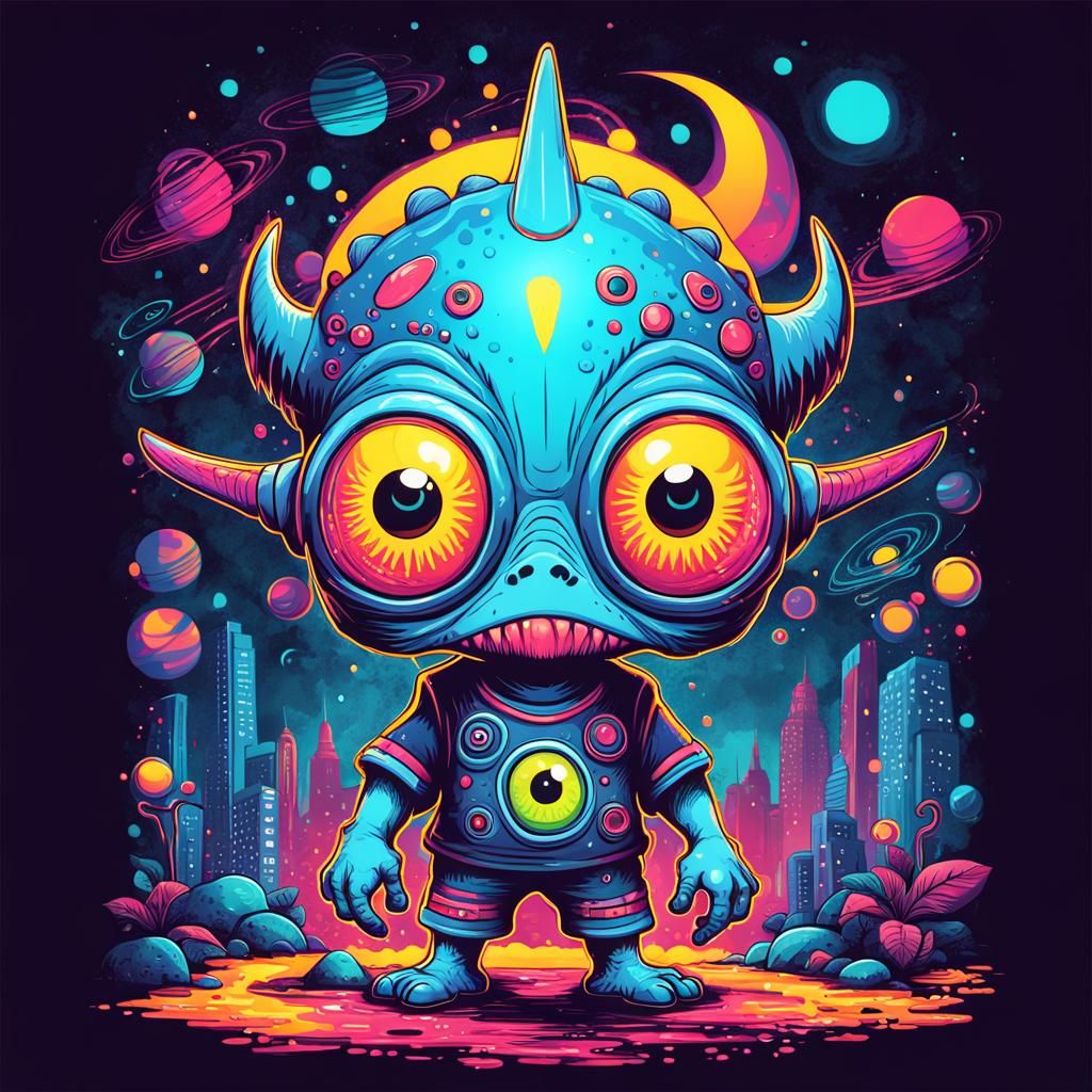 Groovy Cyborg Creature in Rave-Inspired T Shirt Design