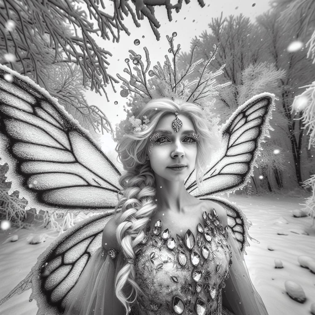 Infrared Black and White Portrait of a Snow Fairy Woman