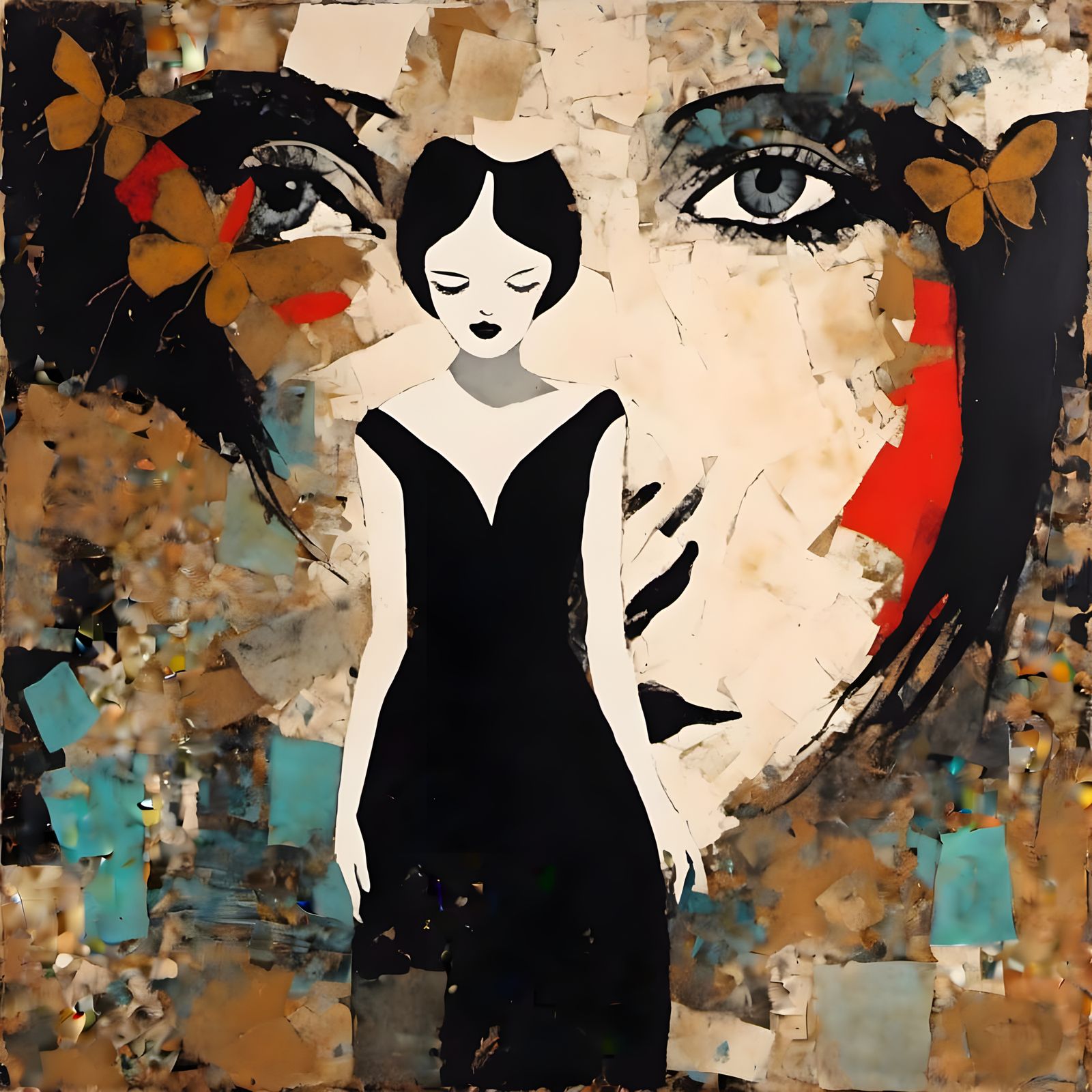 Figurative Female Face Portrait in Collage Style