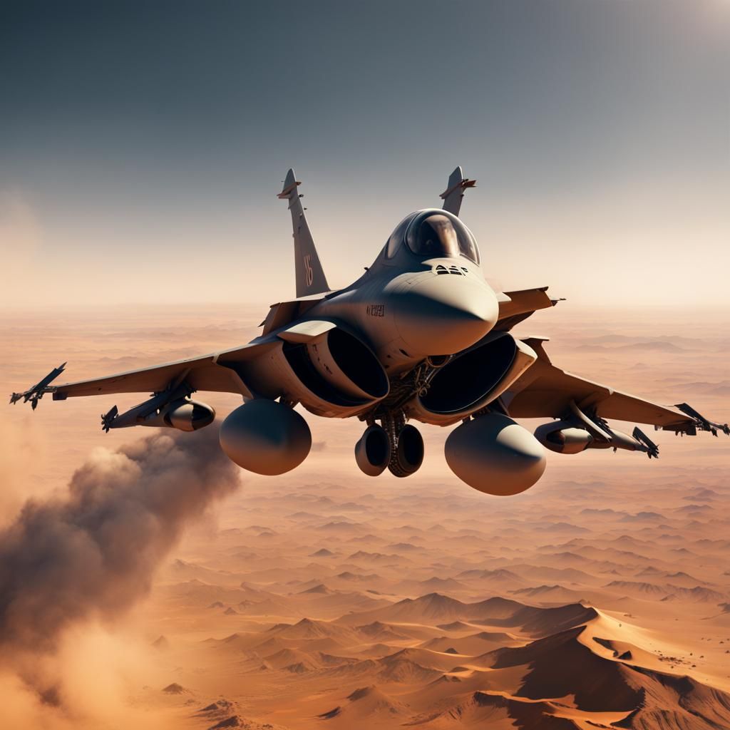 Rafale Aircraft Soaring Over African Desert Landscape