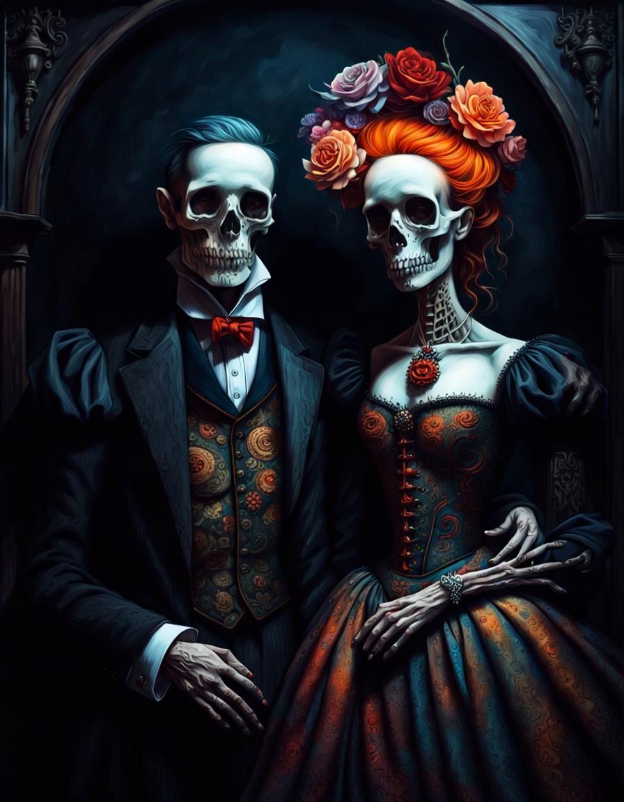 Macabre Couple Portrait in Creepy Bright Colors