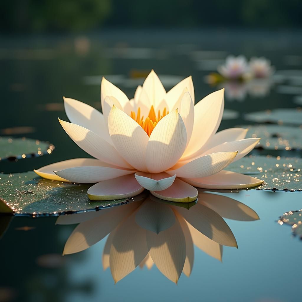 Blooming Lotus on Still Lake: Impressionist Style