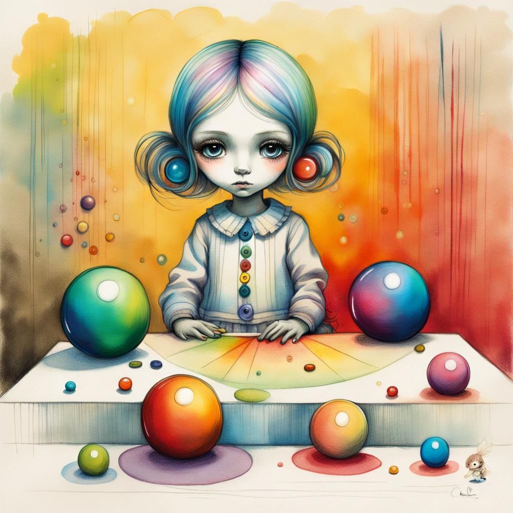 Girl with Rainbow Balls, Lacombe-Style Sketch