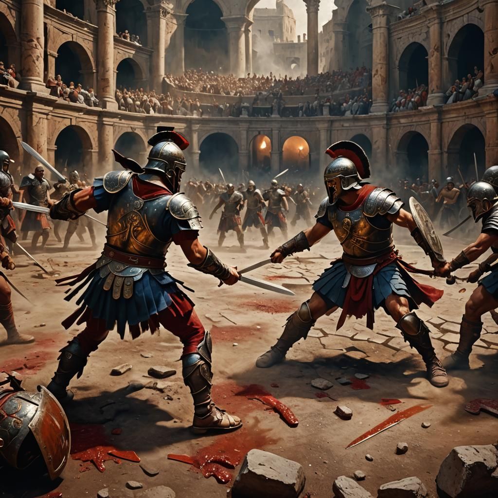 Gladiatorial Combat: A Baroque Oil Painting