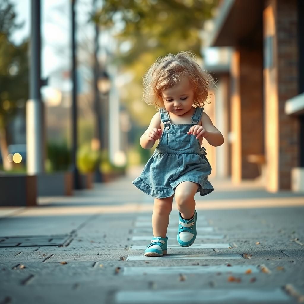 Child Playing Hopscotch in Watercolor Style