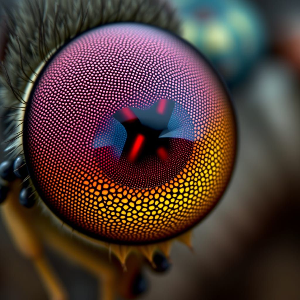 Fly's Compound Eye Reflecting Red Apple Light