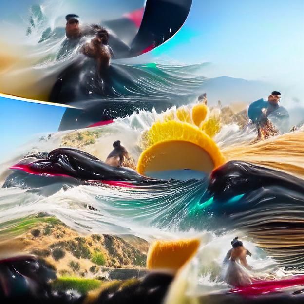 Cyberpunk Surfer Riding a Digital Wave