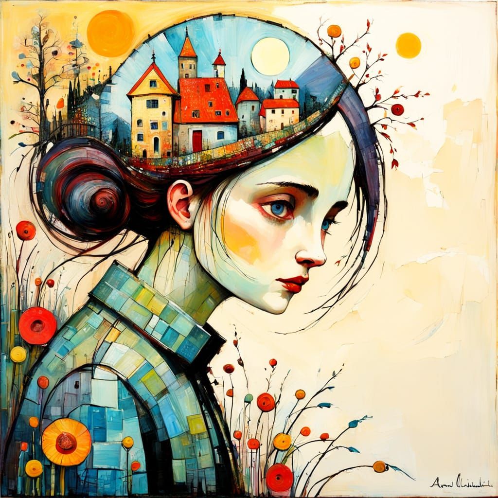 Textured Primitive Naive Encaustic Painting