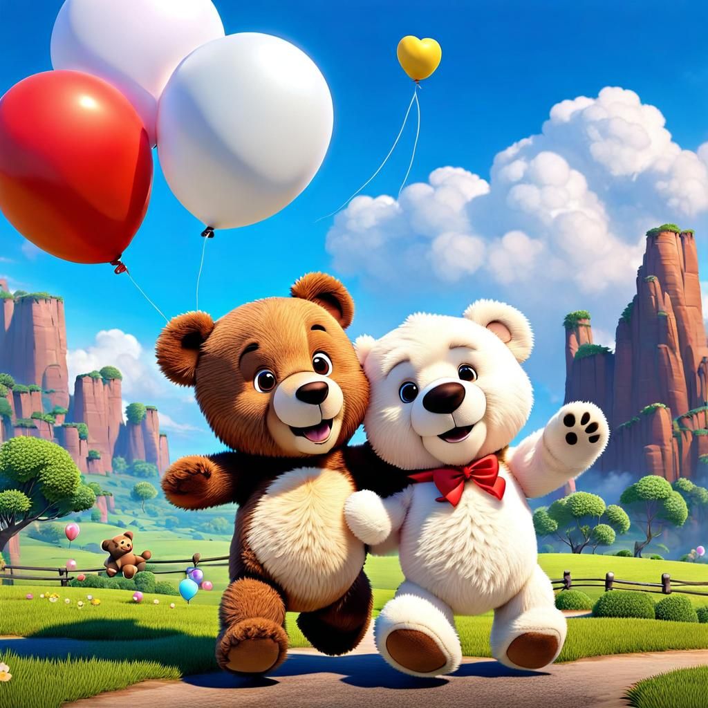 Teddy Bears Floating Away: 3D Anime Rescue