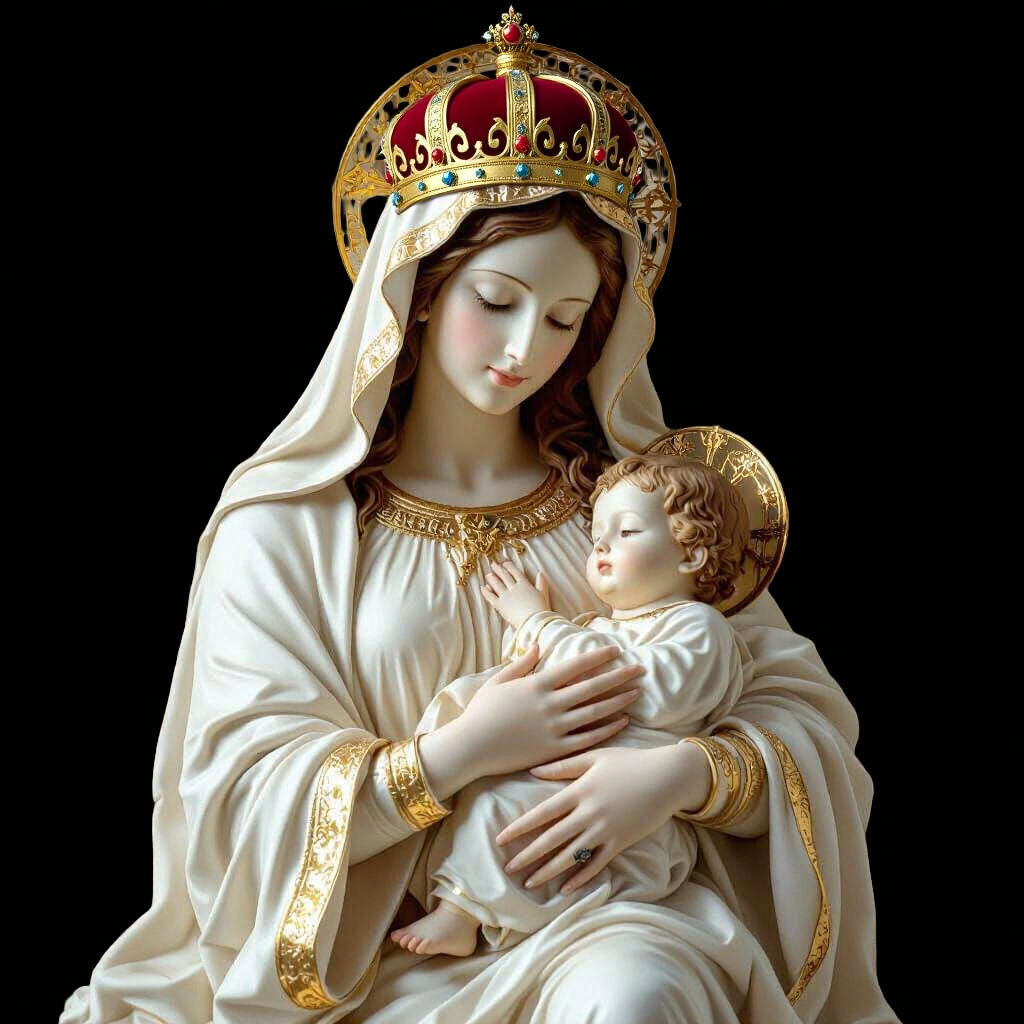 Mary and Jesus: A Detailed Bas-Relief Sculpture