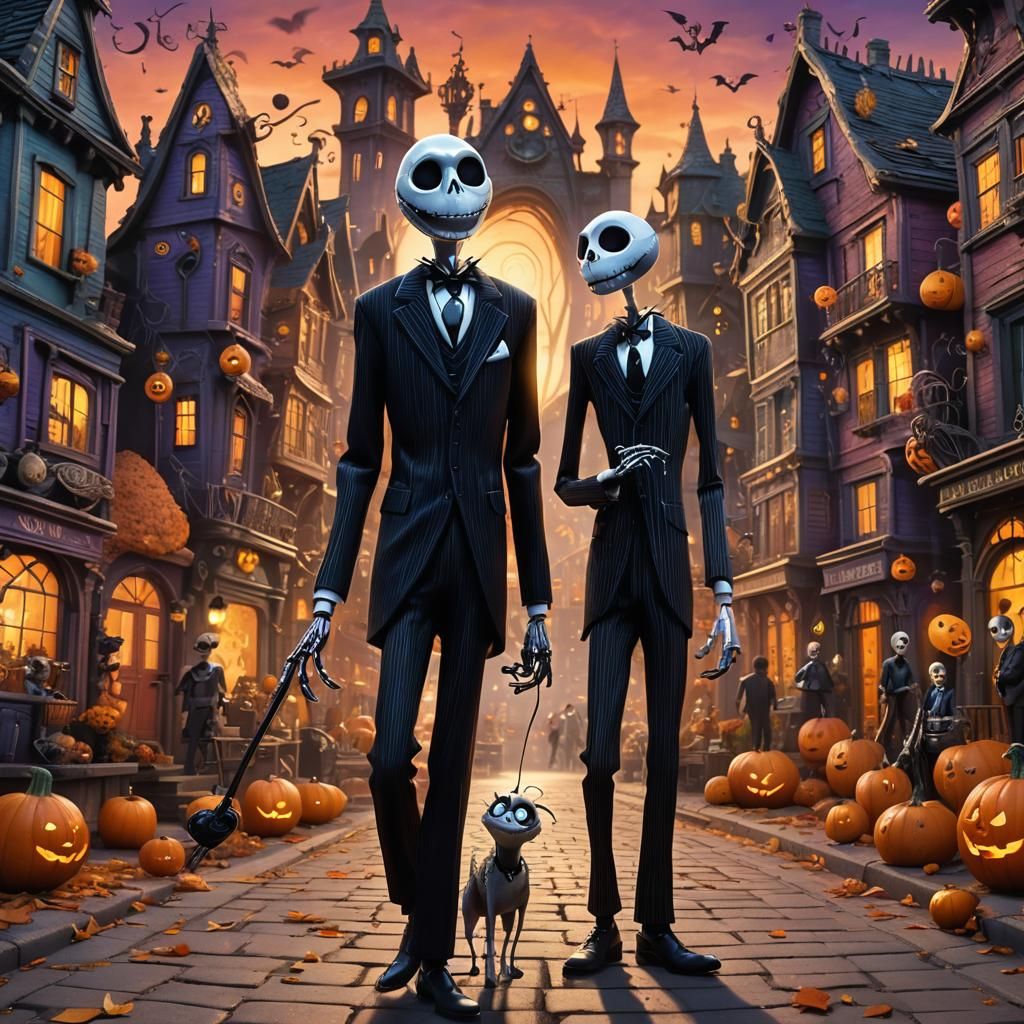 Halloween Town: Burton and Skellington in Hyperrealistic Art