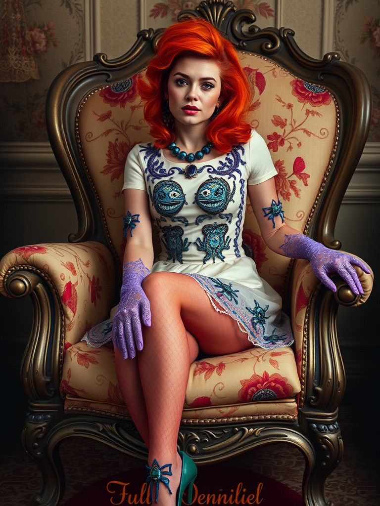 Woman with Fiery Hair in Surreal Style