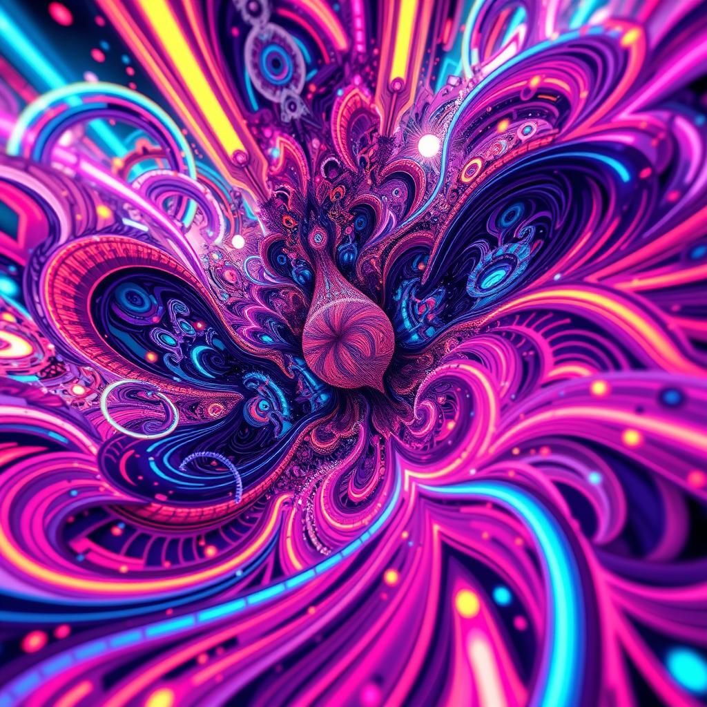 Futuristic Fractal Explosion in Synthwave Neon Retro Style