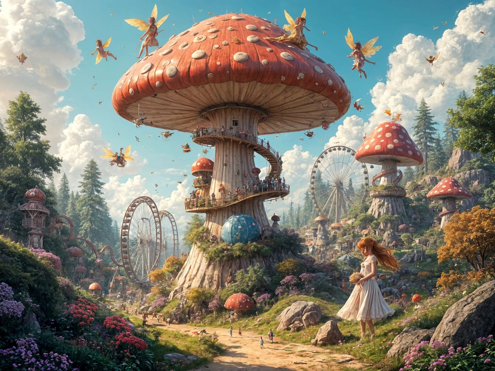 Miniature Amusement Park on a Mushroom, Digital Painting
