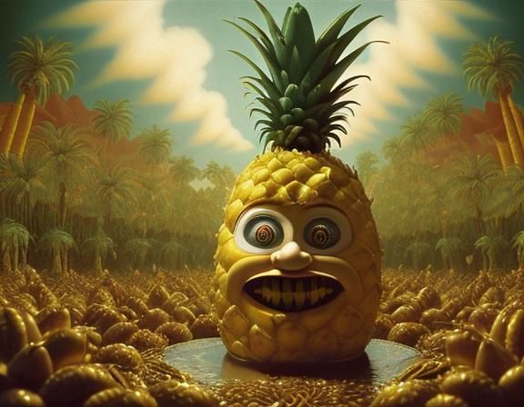 Happy Hippy Psychedelic Pineapple Floating in the River of Barley Beer V