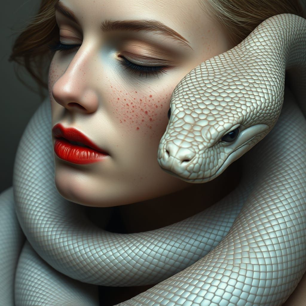 Serene Goddess with Iridescent Serpent