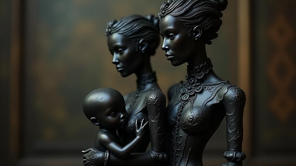 Victorian Family Figurine in Biomechanical Style