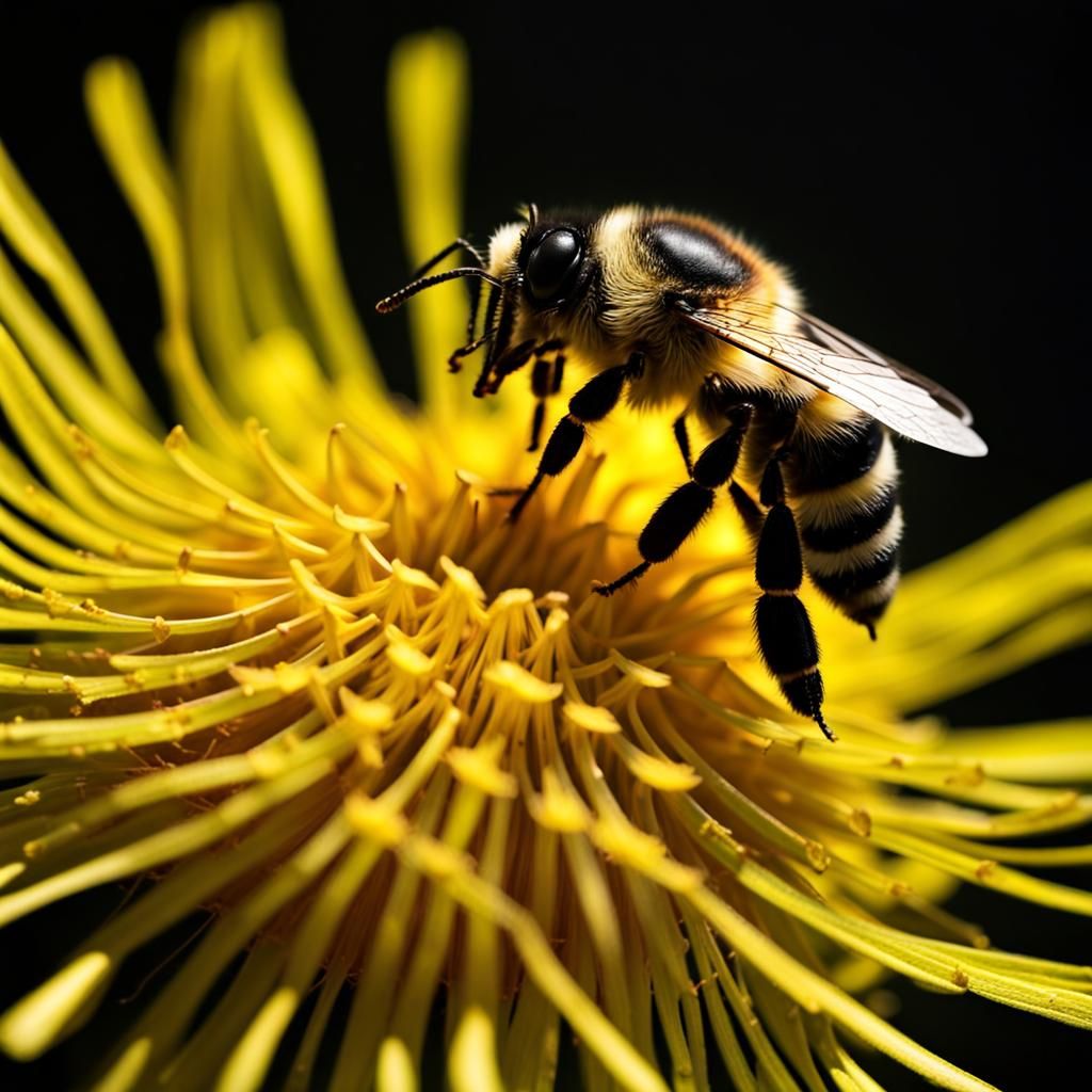 Macro Photograph of Bee on Dandelion